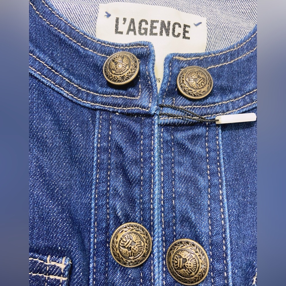 NWT L'AGENCE Yari Denim Collarless Jacket - Picture 8 of 9